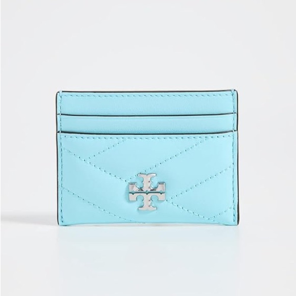 NWT Tory Burch Women's Kira Chevron Card Case, Light Celeste, Blue, One Size